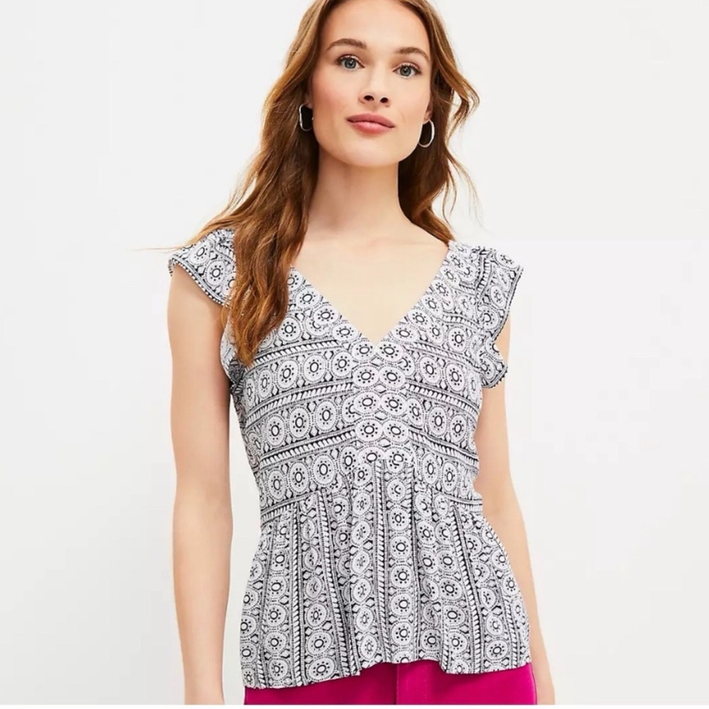 LOFT Medallion Flutter Peplum V-Neck